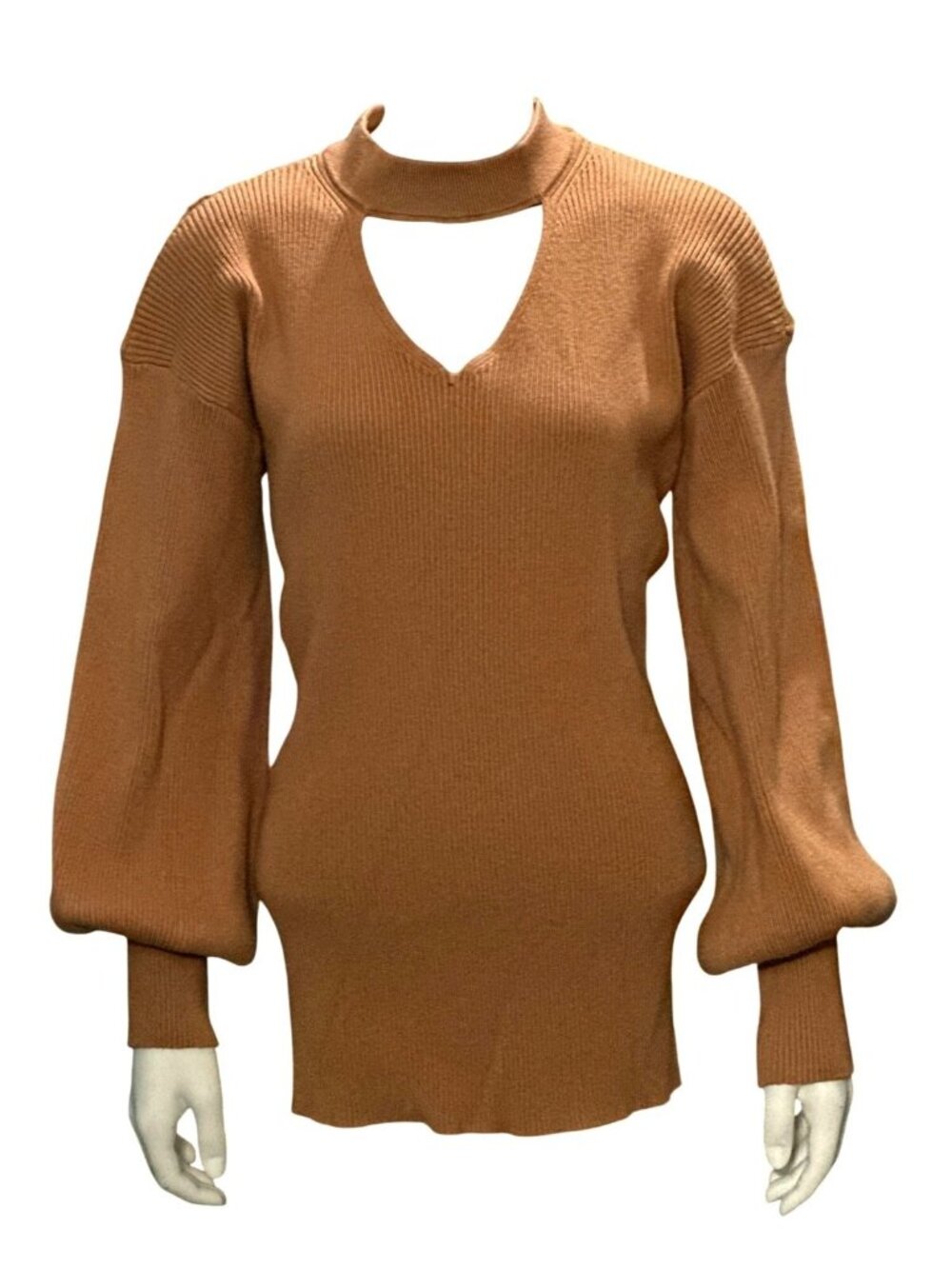 Brown Long Sleeve XLarge Open Shoulder Sweater Balloon Sleeves Knit Fall Style